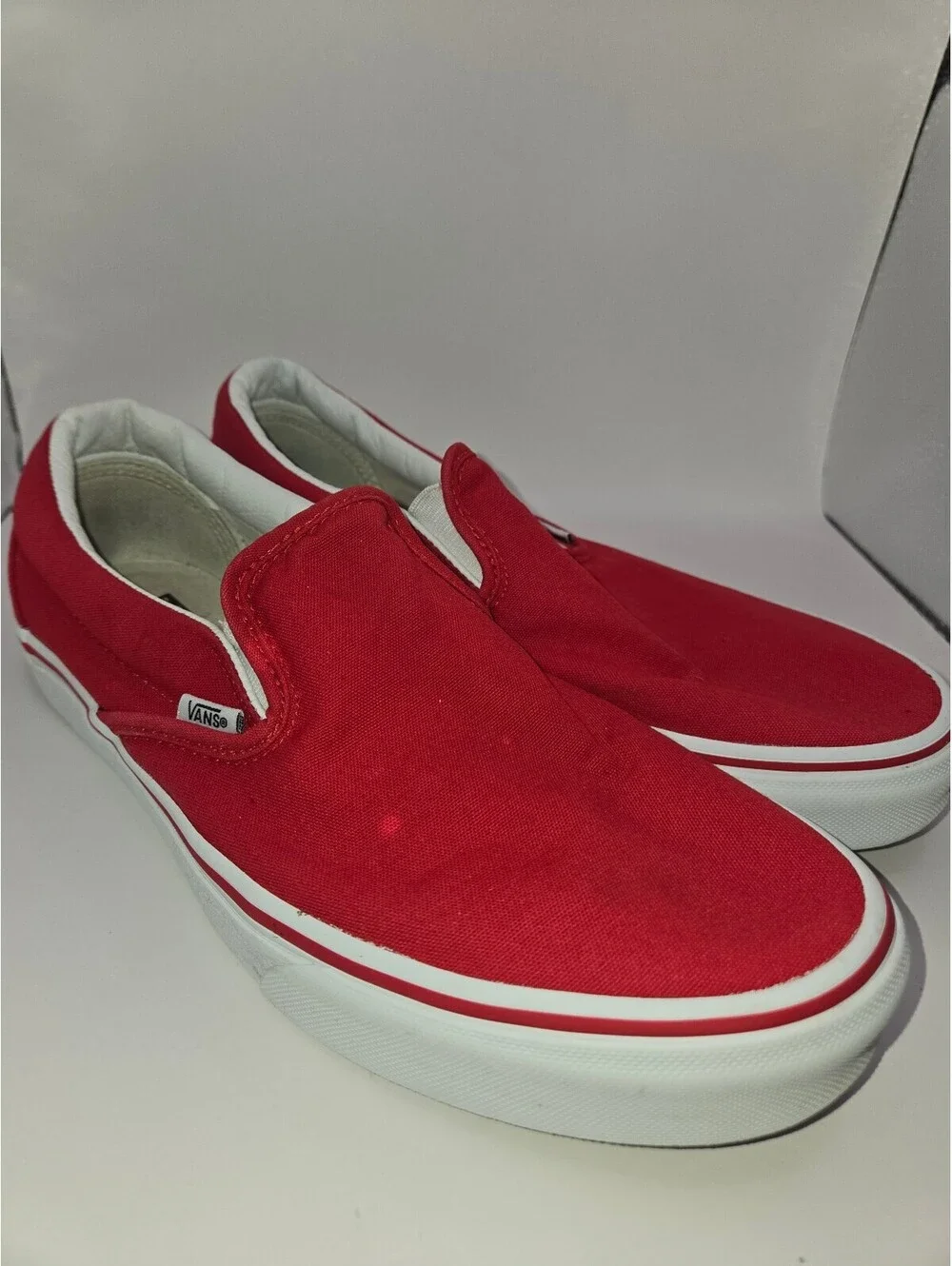 Vans Customs Classic Slip On Shoes Red Canvas Mens 9 / Womens 10.5